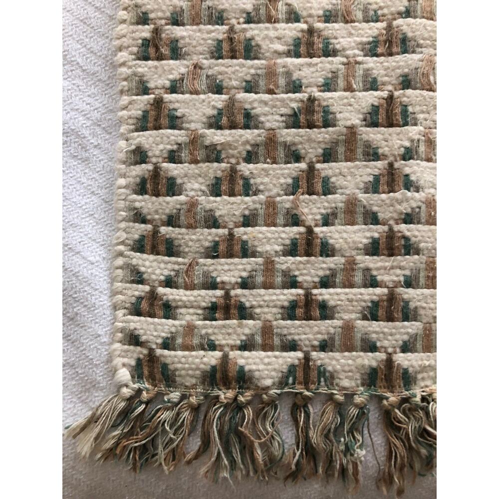 Flat Handwoven Rug Cotton Neutral Memphis Fossil India Dhurrie 19x33" Vintage - Picture 5 of 10